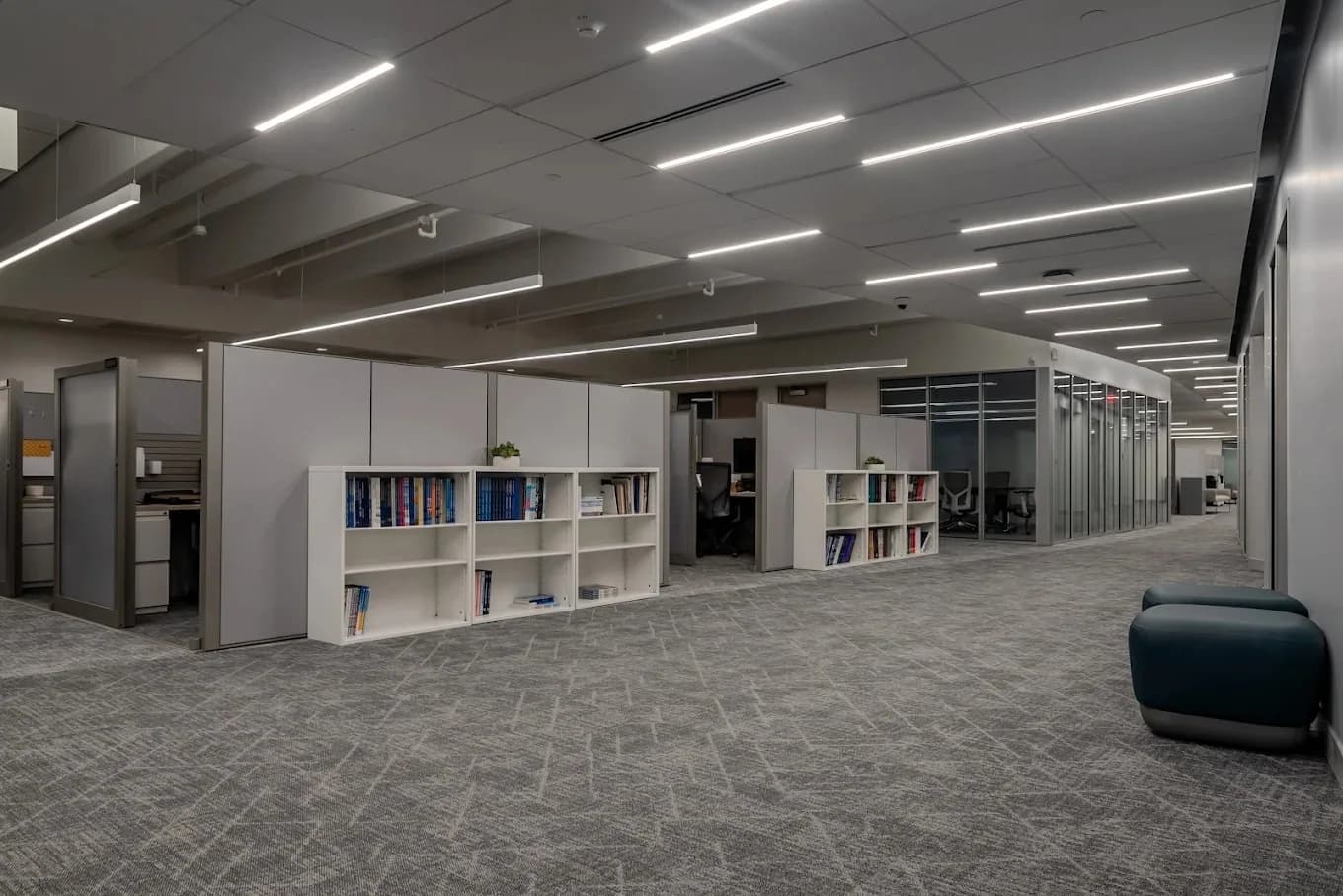 School interior with tables and shelving